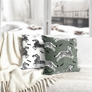 Fluffery Zebra Print Throw Pillow 18 X 18 Cm Square Green Polyester Foam <b>Filled</b> Removable Washable Decorative <b>Cushion</b> <b>for</b> Sofa - Product Image 3