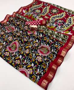 Sari en coton doux de qualité supérieure pour femmes avec pallu en kalamkari et bordure en zari paon pour toutes les occasions - Product Image 2