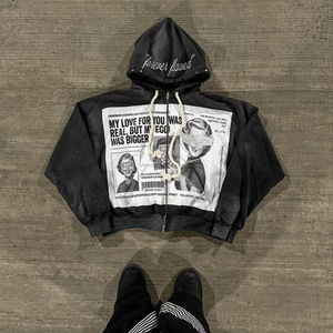 เสื้อวอร์มสไตล์สตรีทที่กำหนดได้เองมีฮู้ดเย็บปักด้วยพลอยเทียมทรงหลวมระบายอากาศมีเชือกผูก - Product Image 1