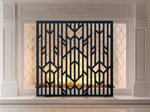 Paravent de cheminée en métal à motif géométrique de luxe, robuste, protection anti-étincelles, autoportant, pour foyer intérieur - Product Image 3