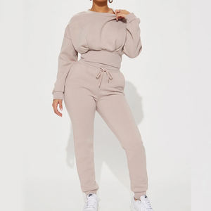 Conjunto Deportivo Informal Holgado para Mujer, Sudadera Corta y Pantalones, Sudadera con Cremallera Cálida de Felpa y Pantalones Deportivos Cómodos - Product Image 1