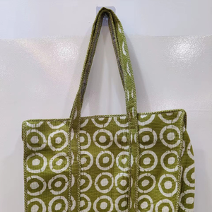 กระเป๋าผ้าฝ้ายขนาดใหญ่แบบเย็บติดกัน ลายพิมพ์บล็อก ทำมือ สไตล์วินเทจ สำหรับใส่ของชำ ทนทาน เป็นมิตรกับสิ่งแวดล้อม เหมาะสำหรับฤดูร้อน - Product Image 1