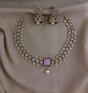 CZ Minimal Luxury Necklace Set pour femmes Matte Finish Brass Jewelry for Party Wear and Festive Occasions - Product Image 2