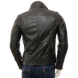 Blouson de motard en cuir noir pour homme personnalisé, style streetwear, blouson de moto d'hiver avec décoration à motifs tissés - Product Image 2