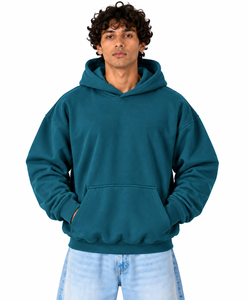 Sweat-shirt à capuche pour homme, coupe oversize, en polaire polyester/coton, décontracté, avec poches, pour l'hiver, turquoise foncé, ODM court - Product Image 1