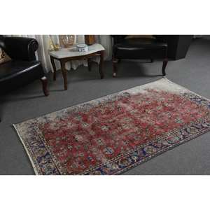 พรมขนแกะสีน้ำเงินสีแดงคลาสสิกขนาด3.6 X 6.5ft แฮนด์เมดพื้นที่ขนาดใหญ่แบบตุรกีสี่เหลี่ยมโถงทางเดินการเย็บปะติดปะต่อกันดีไซน์แอบสแตรกแผ่นรองยางขนาด10มม. - Product Image 2