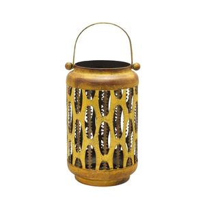 Lanterne suspendue ovale en fer jaune élégant de décoration de Noël de première classe avec bougeoir en verre gravé pour la maison Restaurant Hôtel - Product Image 2