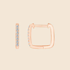 Squared <b>Square</b> <b>Diamond</b> <b>Earring</b> Featuring Round Lab Grown <b>Diamond</b> F-VS 0.11 Carat In 14K Solid Gold Everyday Stacking Gift - Product Image 1