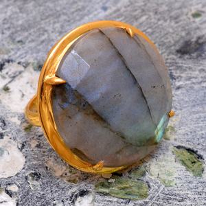 Uso diario piedra natal curación Natural hecho a mano labradorita piedra preciosa 925 anillo chapado en oro de plata esterlina para mujeres a bajo precio - Product Image 4