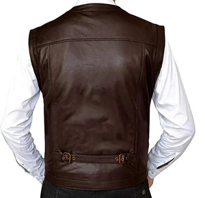Logo personnalisé Gilet en cuir pour hommes Fournisseur OEM Matériau en cuir de vachette Veste de marque privée style club de moto à l'avant - Product Image 4