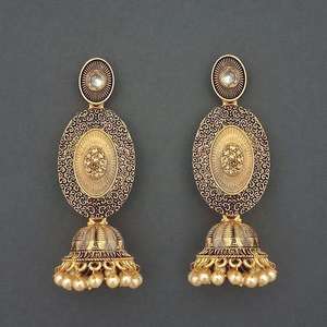 Kriaa <b>Fine</b> <b>Dangle</b> <b>Earrings</b> Gold Plated Stone and Gold Meenakari Matte Dangler 1312043F Model - Product Image 1