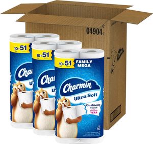 Papier toilette Charmin Ultra Soft Cushionyy Touch, 30 rouleaux familiaux Mega = 153 rouleaux standard, 2 plis, blanc - Product Image 1