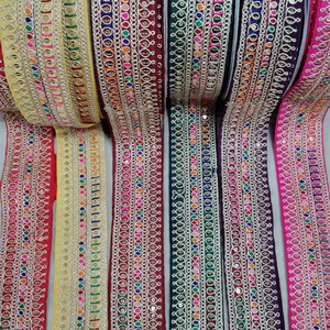 Renkli çiçek işlemeli Zari dantel Trim Saree elbise zanaat ve ev dekor için <span class=keywords><strong>2</strong></span> inç geniş dekoratif sınır - Product Image 1