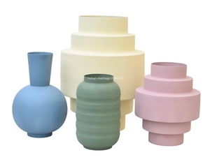 Modern Coastal Design Iron Tabletop Flower <b>Vase</b> Ribbed Wedding Home <b>Decor</b> IHA Brand Model IHA24014 Made India Wholesale - Product Image 2