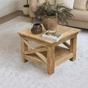 Mango Wood Handmade Traditional <b>Rustic</b> <b>Coffee</b> <b>Table</b> with Cross Legs-Eco-Friendly & Durable Living Room Furniture - Product Image 1