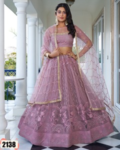 Lehenga choli & dupatta ตาข่ายผีเสื้อออกแบบโดยดีไซเนอร์เอเวอร์กรีนพร้อมด้ายคอตตอนสีขาวปักลำดับซัพพลายเออร์ทำงานของอินเดีย - Product Image 2