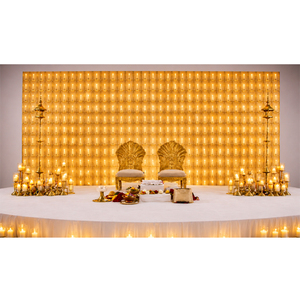 Paneles de velas imperiales para decoración de escenarios de recepción, compra un telón de fondo de velas para escenario con temática de velas, decoración de escenario moderna y lujosa con velas metálicas para bodas - Product Image 1