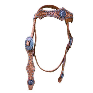 Vente la plus chaude de qualité supérieure en cuir occidental Headstall Horse Tack Set Hand Tooled And Carving With Studs Headcollar Equestrian - Product Image 1