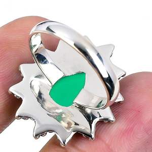 Bague classique en argent sterling 925 avec pierre précieuse taillée en poire d'onyx vert pour les mariages, les fêtes, les cadeaux d'anniversaire de fiançailles - Product Image 4