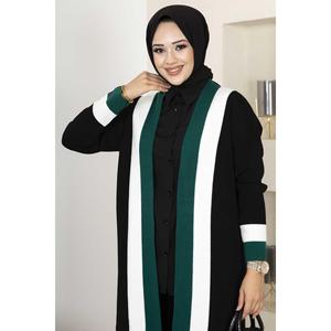 Cardigan en tricot à rayures pour hommes, pull hijab noir - Product Image 3