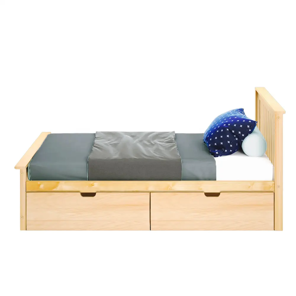 Modern Design Kid's Bed Premium Solid Teak Wood Natural Finish Features Drawers Storage