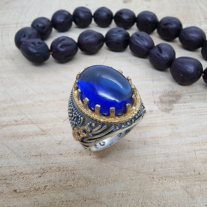 925 Sterling Silver Handmade Oval Blue CZ Stone <b>Men</b> <b>Ring</b> Turkish <b>Ring</b> <b>Men</b> Ottoman Arabic Trendy <b>Ring</b> Accessories Gift for Man - Product Image 5
