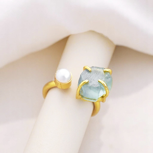 Christmas Jewelry Raw Birthstone With Pearl Handmade Adjustable <b>Rings</b> 925 <b>Silver</b> Plain Band <b>Ring</b> For Women Prong <b>Set</b> Stones - Product Image 1