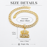 Collier pendentif couronne de roi hip-hop avec strass et chaîne cubaine, prêt à être expédié, bijoux de rappeur pour hommes