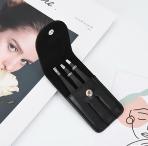 Pinzas para cejas aplicadoras de pestañas de acero inoxidable ANAAIF de etiqueta privada con logotipo, funda de PU, Punta puntiaguda para depilación de cejas - Product Image 2