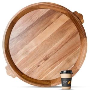 Ensemble de 2 plateaux de service en bois de forme ronde pure fabriqués à la main pour les articles ménagers plats et les hôtels. - Product Image 2