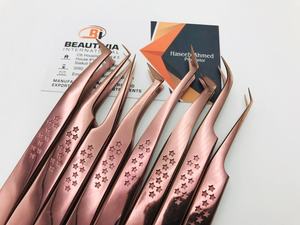 Pince à épiler pour extension de cils avec logo personnalisé professionnel poignée d'impression d'étoile en acier inoxydable or rose pointe pointue pour cils volumineux - Product Image 6