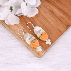 Nouveauté : Boucles d'oreilles pendantes en laiton plaqué or jaune avec pierre précieuse naturelle Jaspe Abeille, Fabricant de bijoux sur mesure - Product Image 3