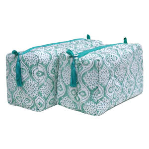 Amarnath Red Indian Hand Block Printed Toiletry <b>Bag</b> Coin <b>Purse</b> Cosmetic <b>Bag</b> <b>Set</b> of Two Ouilted <b>Bags</b> at Wholesale Price - Product Image 5