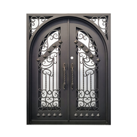 Porte en acier forgé européen rétro à double entrée avec vitrage pour cour de villa, taille personnalisée