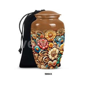 Urna Funeraria de Aluminio Grande con Flores Hermosas para Cenizas Humanas, Urna Decorativa de Aluminio con Bolsa de Terciopelo Gratis - Product Image 4