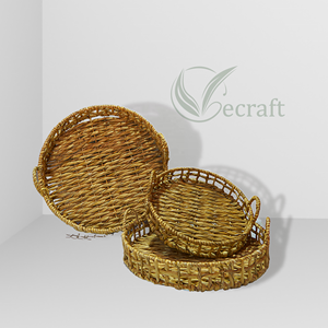 Lot de 3 plateaux de service en jonc de mer tressé unique faits à la main pour la cuisine à domicile ou le rangement de plateaux alimentaires décoratifs - Product Image 6