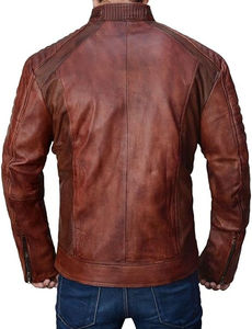 Veste en cuir de moto pour homme-Vestes en cuir matelassées Cafe Racer pour homme - Product Image 4