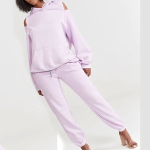 Ensemble survêtement femme streetwear avec logo personnalisé, 100% coton molleton, sweat-shirt et pantalon de jogging deux pièces - Product Image 4