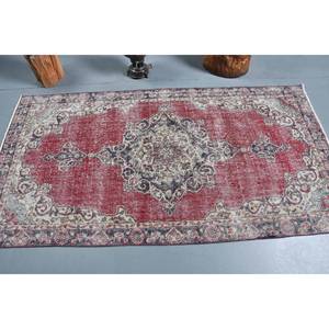 Vintage Turkish Rug Large Rectangle 3.6 X 6.9ft Classic <b>Red</b> Beige Abstract Patchwork <b>Wool</b> Latex for Teenagers Hallway Use - Product Image 3