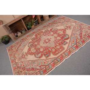 Alfombra turca Vintage de 5x7 pies, rojo, Beige, área grande, diseño de retazos de lana, respaldo de látex para pasillo, dormitorio, modelo de habitación, Alfombra de noche - Product Image 5
