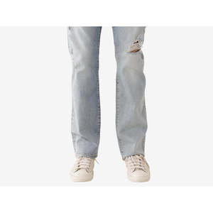 กางเกงยีนส์ทรงตรงรุ่น Ricky Destroyed สีน้ำเงิน ไซส์ 32 เอวกลาง ทรงหลวม สไตล์ฮิปฮอป ผ้าเดนิมถัก สำหรับผู้ชาย ยี่ห้อ True Religion - Product Image 3