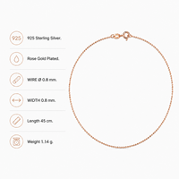 Collar de Cadena con Cuentas Brillantes de Plata de Ley 925 y Oro Rosa, 45 cm, 1.14 g, Joyería Delicada para Mujer