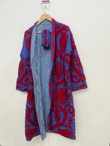 Bata Larga de Mujer con Bordado Floral, Manga Larga, Informal, para Otoño, de Algodón Suave, sin Cuello, Estampada - Product Image 3