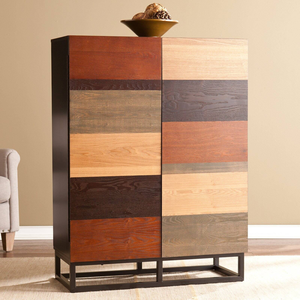 Gabinete de Bar multitonal Gabinete de barra de madera con ruedas Muebles económicos para el hogar con estante de exhibición de almacenamiento para sala de estar - Product Image 1