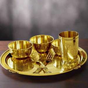 Service de table classique en laiton avec plateau, vaisselle réutilisable et écologique pour la maison et l'hôtellerie - Product Image 4