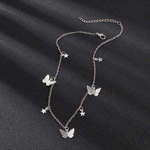 Collier pendentif fin en argent Boho pour femme papillon et étoile tour de cou avec chaînes pendantes bijoux - Product Image 2