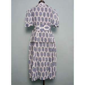 Robe midi décontractée vintage pour femme 100 % coton à manches courtes, imprimé floral, col en V, fermeture à cordon, coupe trapèze, doublure en coton tissé - Product Image 6