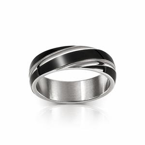 Jeulia Trendy <b>Black</b> <b>Titanium</b> Steel Wedding Band <b>Ring</b> - Product Image 1