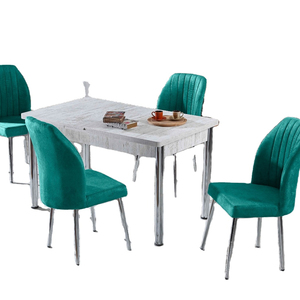 Ensemble table et chaises de salle à manger extensible 4 places, moderne, durable, pieds en métal, plateau en aggloméré, imperméable, écologique, fait à la main, réglable - Product Image 1