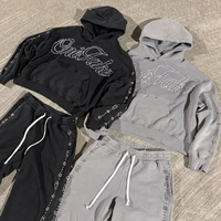 Ensemble de survêtement streetwear à capuche pour homme, personnalisé, en polaire tissée avec strass, épais 400 g/m², séchage rapide, Spandex/Coton sans couture